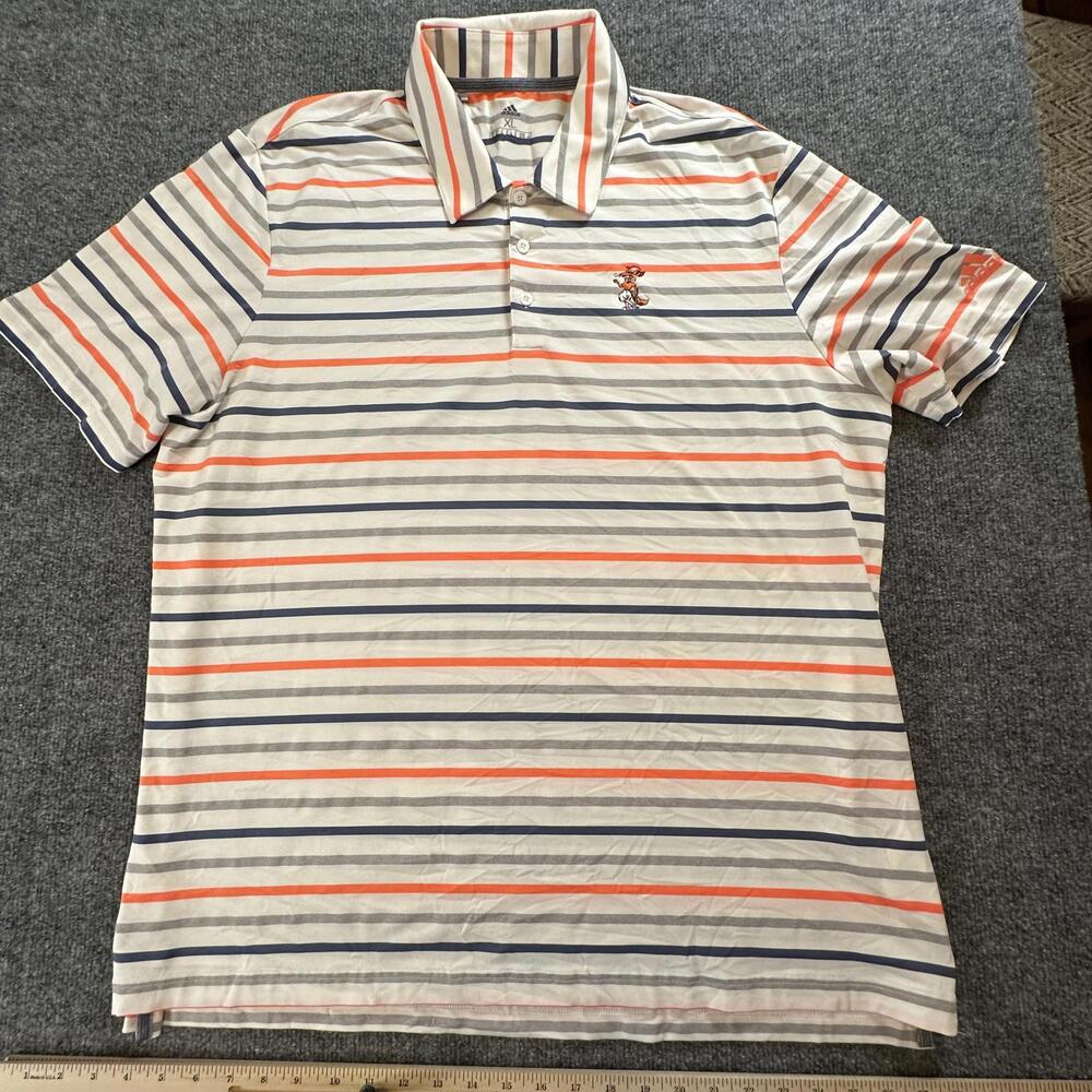 Adidas Mens XL Striped Golf Polo Shirt Orange Gray Navy Mascot P-34